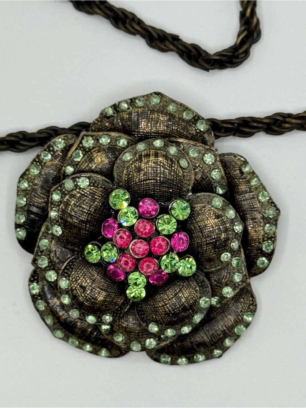 Konplott In Honor of the Rose Collection Green Pink Crystal Antique Brass 20”